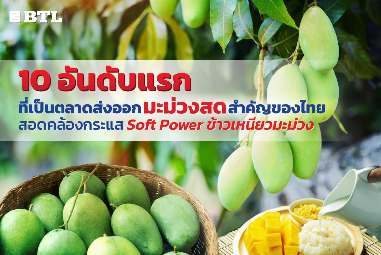 ประเทศ 10 อันดับแรกที่เป็นตลาดส่งออกมะม่วงสดสำคัญของไทย  สอดคล้องกระแส Soft Power ข้าวเหนียวมะม่วง
